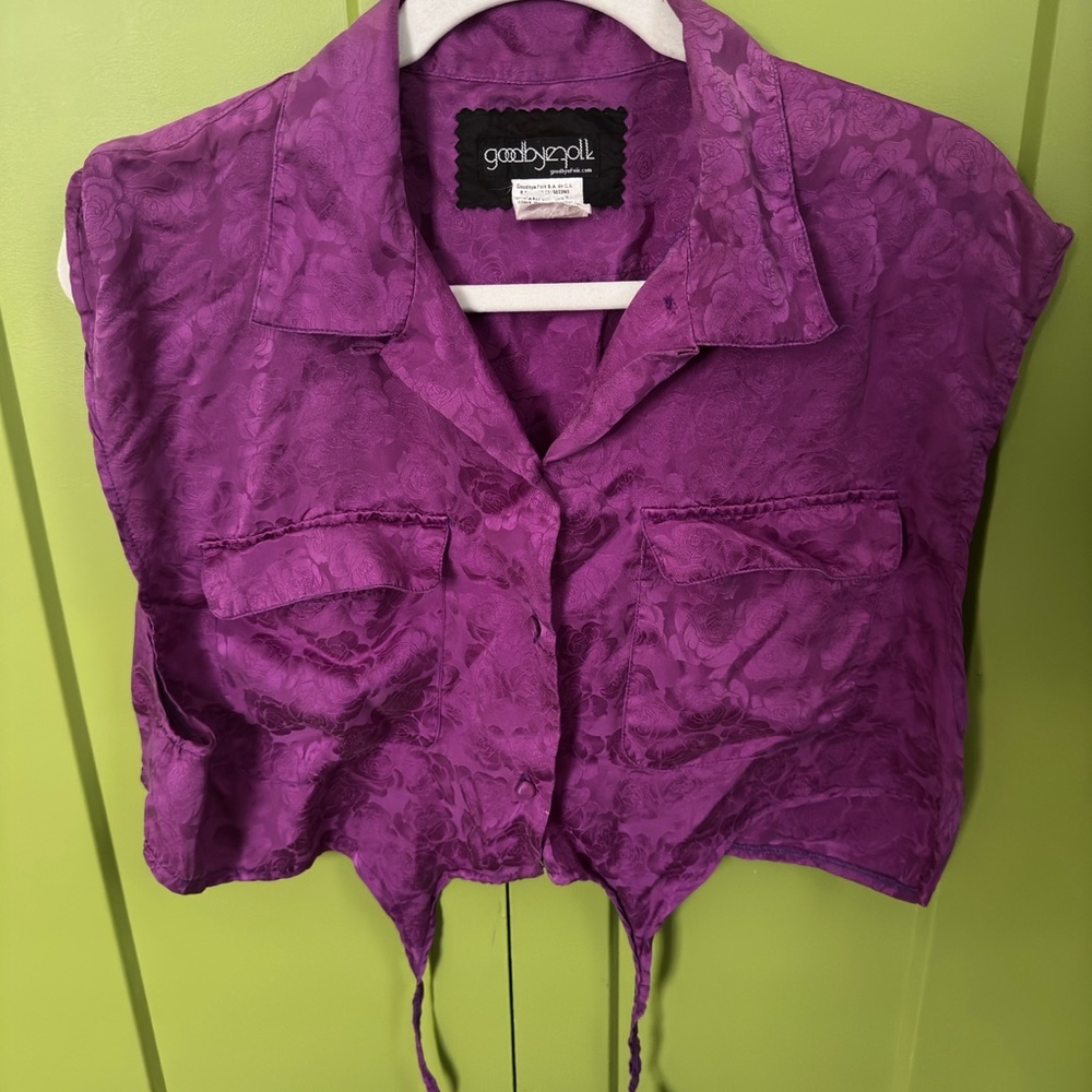Goodbye Folk purple silk tie front crop top